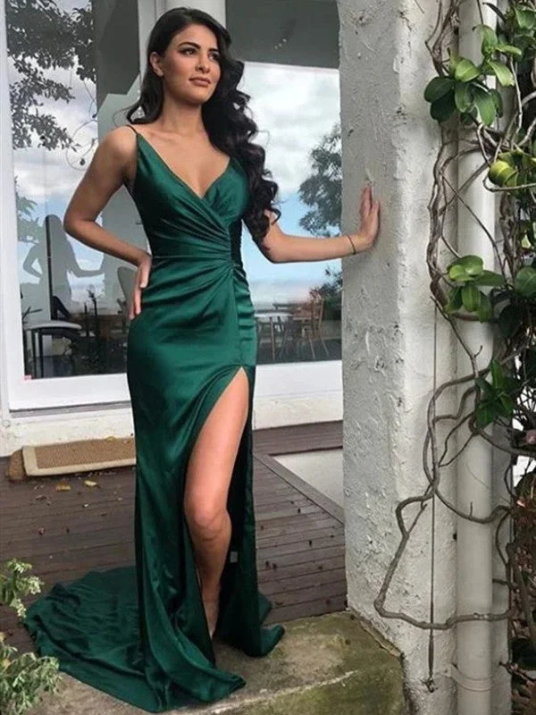 prom dresses for pear shapesSpaghetti Straps V-neck Long Prom Dresses, Newest 2020 Mermaid Long Prom Dresses