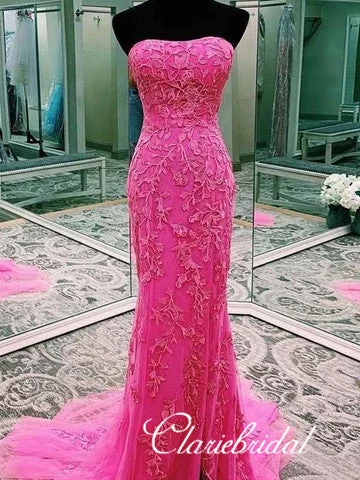 prom dress alterationsStrapless Long Mermaid Pink Lace Prom Dresses, Long Prom Dresses, 2020 Prom Dresses