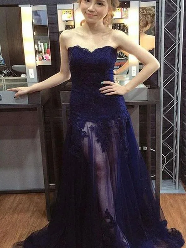 tulle prom dressesStrapless Sweetheart Lace Long Prom Dresses, Newest Elegant Prom Dresses 2020