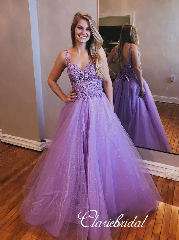 convertible prom dressesStraps Long A-line Prom Dresses, Lace Appliques Beaded Prom Dresses, Long Prom Dresses