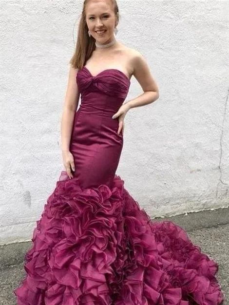 prom dresses with pocketsSweetheart Long Mermaid Plum Satin Organza Prom Dresses, Long Prom Dresses, 2020 Prom Dresses