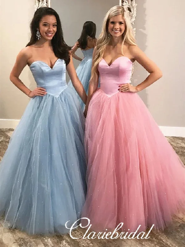 two-piece prom dressesSweetheart Sparkle Satin Tulle Prom Dresses, Princess Long Prom Dresses, Prom Dresses