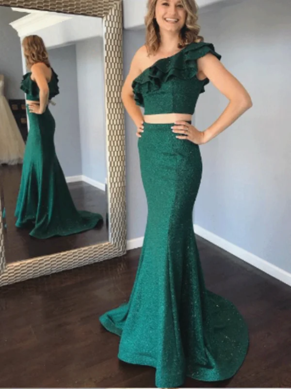 prom dress shopping tipsTwo Pieces Mermaid Long Prom Dresses, One Shoulder Fancy 2020 Long Prom Dresses